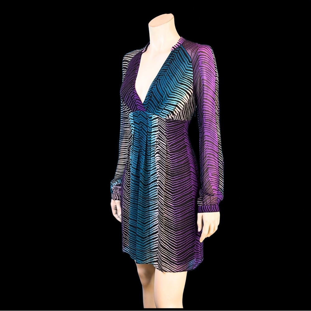 ARMANI Exchange ANIMAL PRINT Deep V SILK Ombré Mini Dress - Picture 2 of 9